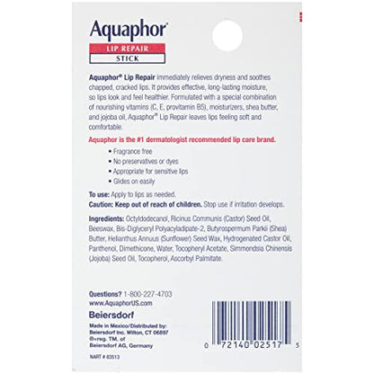 Aquaphor Lip Repair Stick, Lip Protectant, Moisturizing Lip Balm Multipack, 0.17 Oz, 2 Pack