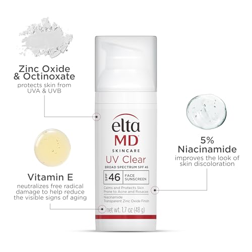 EltaMD UV Clear Face Sunscreen SPF 46, Oil Free Sunscreen with Zinc Oxide, Dermatologist Recommended Sunscreen