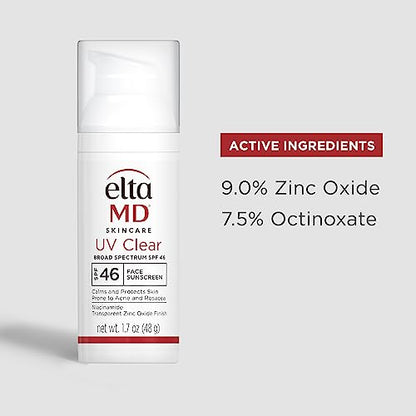 EltaMD UV Clear Face Sunscreen SPF 46, Oil Free Sunscreen with Zinc Oxide, Dermatologist Recommended Sunscreen