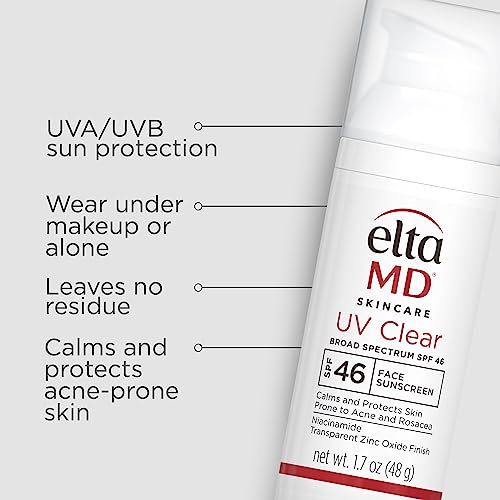 EltaMD UV Clear Face Sunscreen SPF 46, Oil Free Sunscreen with Zinc Oxide, Dermatologist Recommended Sunscreen