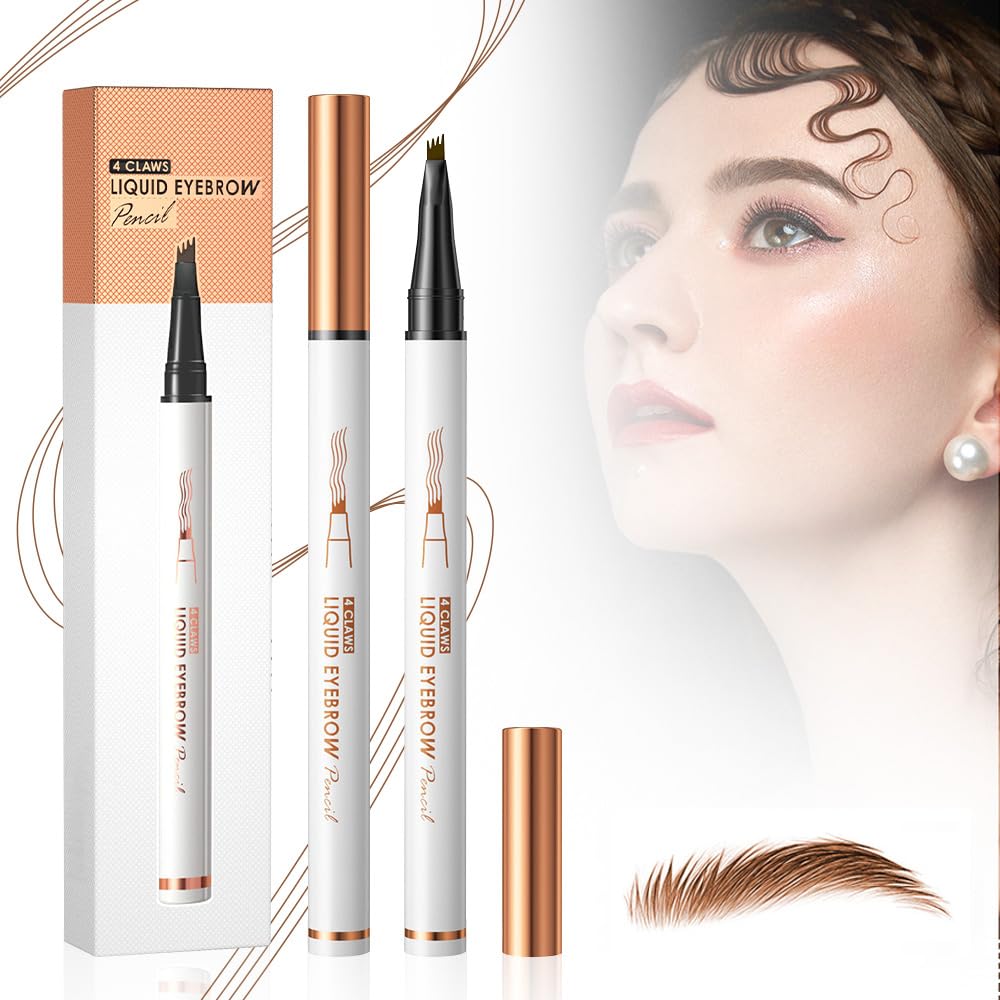 2PCS Waterproof 3D Eyebrow Pencil, 2025 New Magic Microblading Eyebrow Pencil Contouring Pen 4 Tipped Brown Pen, Eye Brown Makeup Long-Lasting Eyebrow Pencil for Women (Light Brown)