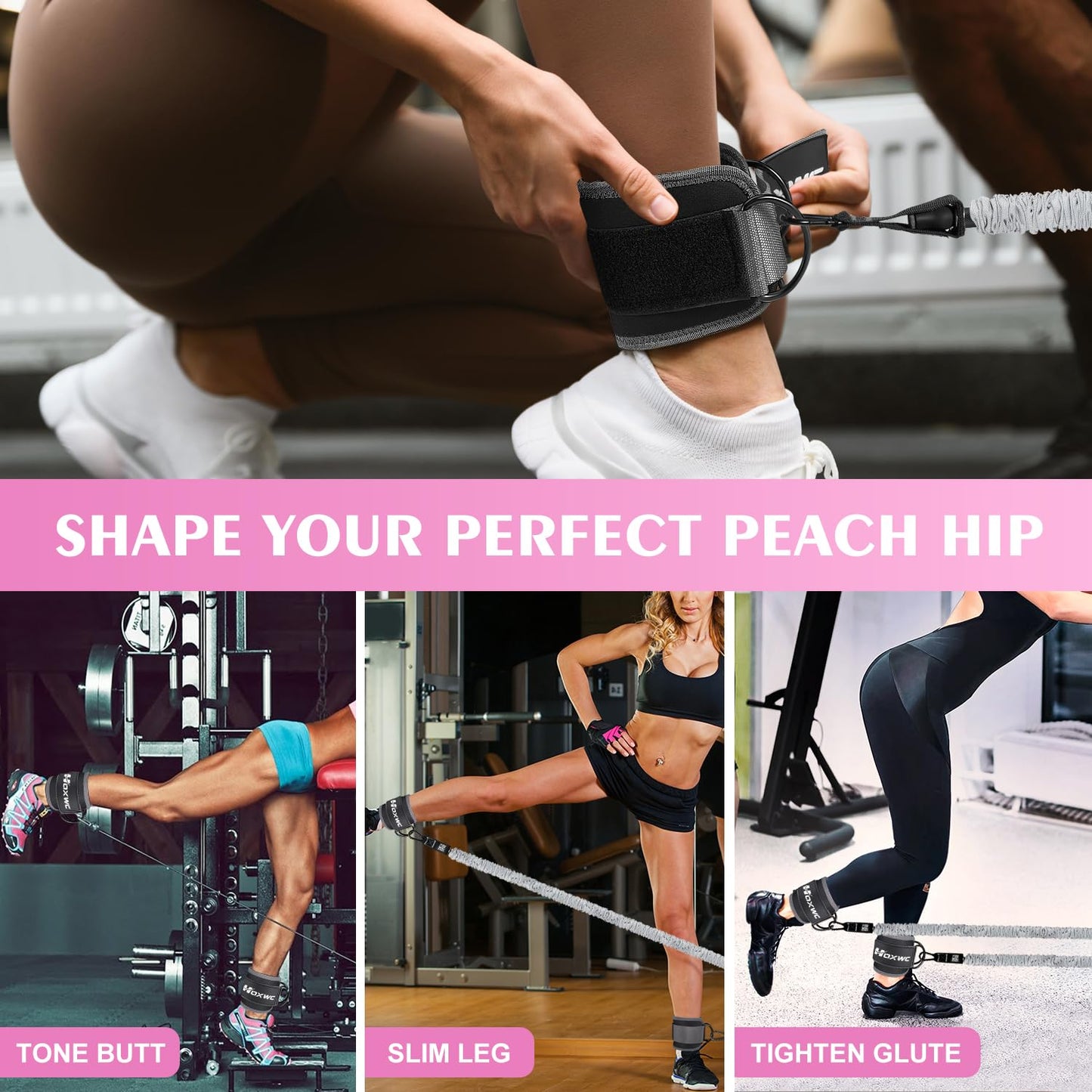 Ankle Resistance Bands with Cuffs, Ankle Bands for Working Out, Ankle Resistance Band for Leg, Booty Workout Equipment for Kickbacks Hip Fitness Training, Exercise Bands for Butt Lift Women