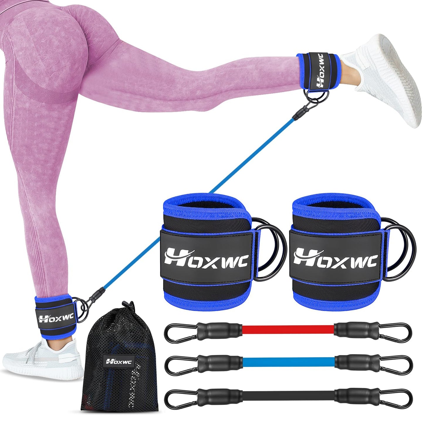 Ankle Resistance Bands with Cuffs, Ankle Bands for Working Out, Ankle Resistance Band for Leg, Booty Workout Equipment for Kickbacks Hip Fitness Training, Exercise Bands for Butt Lift Women