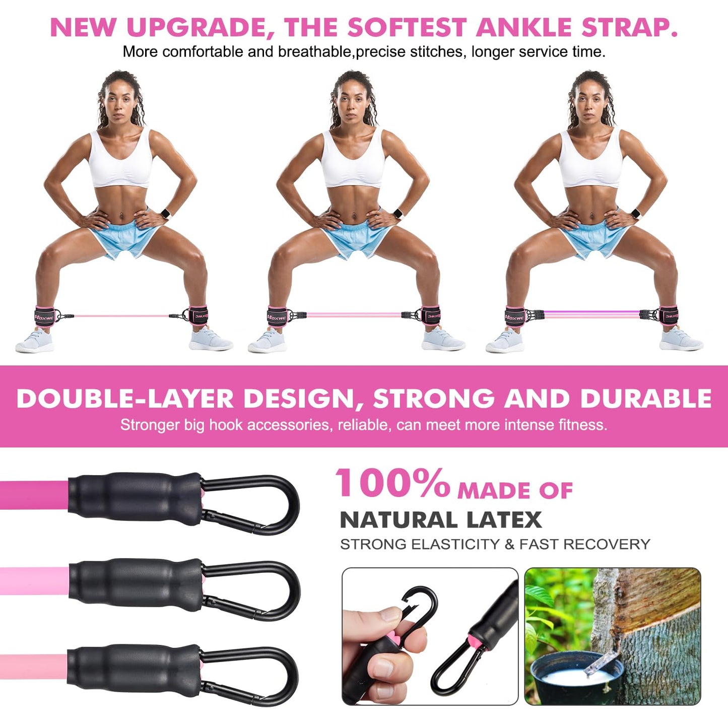 Ankle Resistance Bands with Cuffs, Ankle Bands for Working Out, Ankle Resistance Band for Leg, Booty Workout Equipment for Kickbacks Hip Fitness Training, Exercise Bands for Butt Lift Women