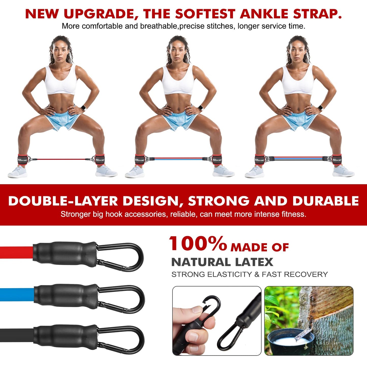 Ankle Resistance Bands with Cuffs, Ankle Bands for Working Out, Ankle Resistance Band for Leg, Booty Workout Equipment for Kickbacks Hip Fitness Training, Exercise Bands for Butt Lift Women