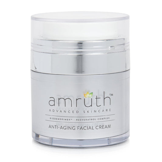 Amruth Resveratrol Daily Anti-Aging Facial Cream, Lightweight Anti-Aging Cream, Firms and Nourishes Skin, Smooths Appearance of Fine Lines and Wrinkles, 1oz Jar with Pump