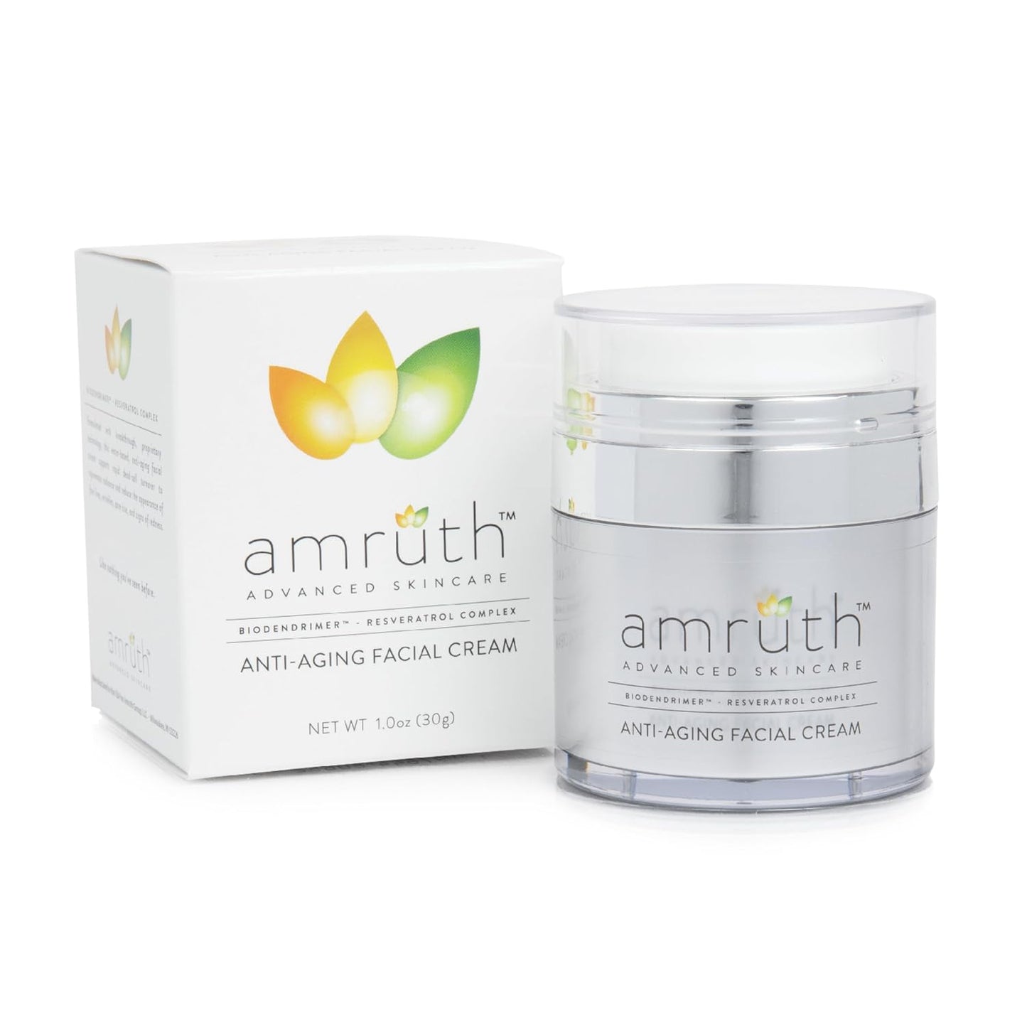 Amruth Resveratrol Daily Anti-Aging Facial Cream, Lightweight Anti-Aging Cream, Firms and Nourishes Skin, Smooths Appearance of Fine Lines and Wrinkles, 1oz Jar with Pump