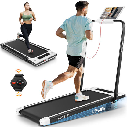 ANCHEER Treadmills with Incline, Under Desk Treadmill/2s Folding Treadmill/Max Treadmill 300 lb Capacity-Walking Pad/Compact Electric Treadmill for Home/Gym/Office with LED Touch Screen/Remote Watch