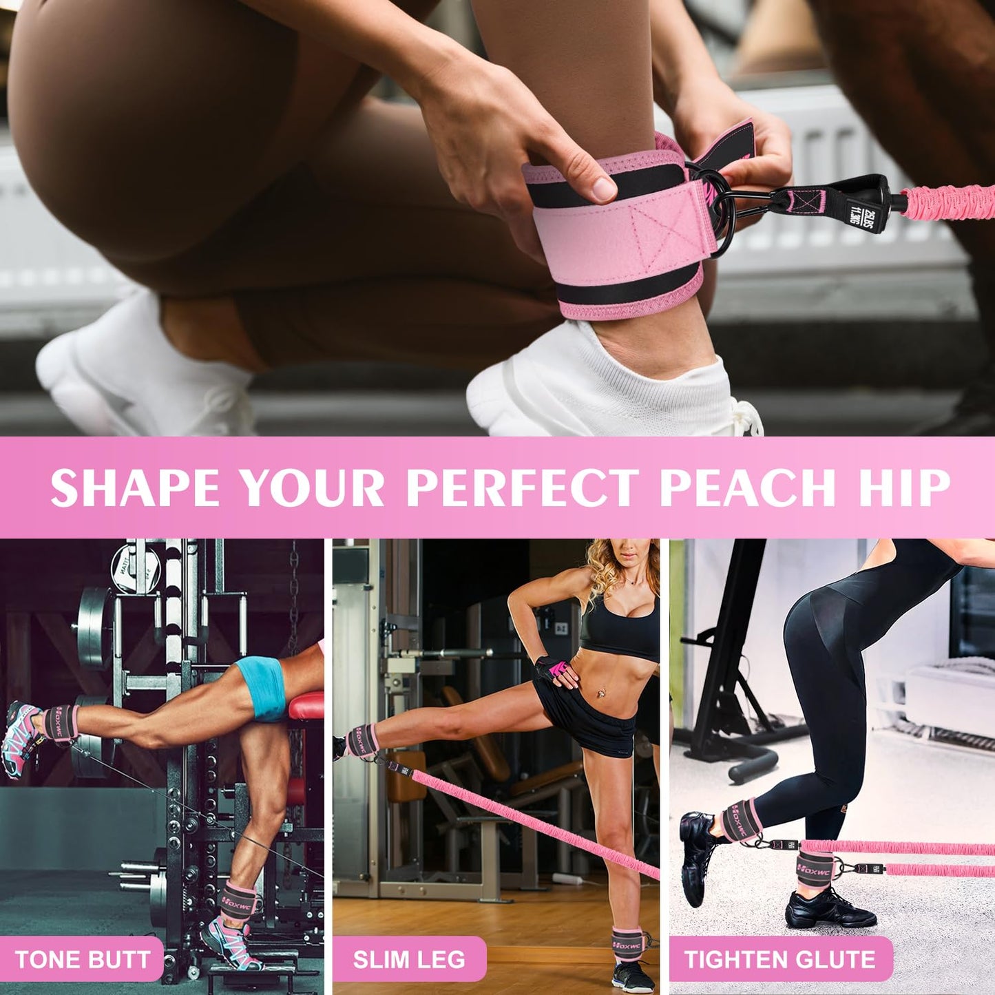 Ankle Resistance Bands with Cuffs, Ankle Bands for Working Out, Ankle Resistance Band for Leg, Booty Workout Equipment for Kickbacks Hip Fitness Training, Exercise Bands for Butt Lift Women