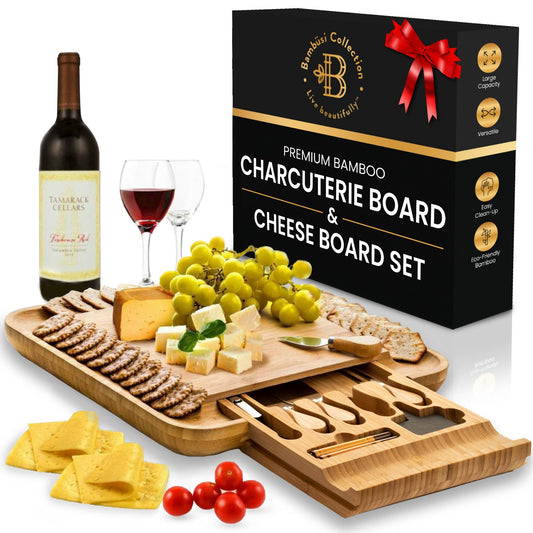 Charcuterie Board - Bamboo Cheese Board and Charcuterie Gift Set & Accessories - Wedding Gifts for Couples 2024, Housewarming Gifts New Home, Birthday, Christmas, White Elephant Gifts, Kitchen Gadgets